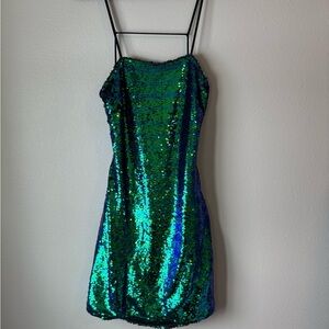 Green and Blue Mermaid Like Sequin Dress